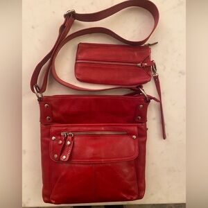 Red Leather Crossbody Bag & Matching Wristlet
